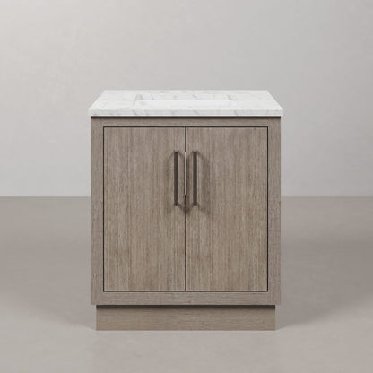 Hugo 30 in. x 34 in. H White Basin Vanity in Grey Oak with White Marble Vanity Top | Water Creation