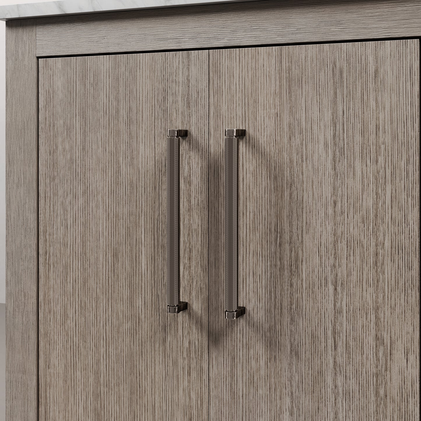 Hugo 30 in. x 34 in. H White Basin Vanity in Grey Oak with White Marble Vanity Top | Water Creation