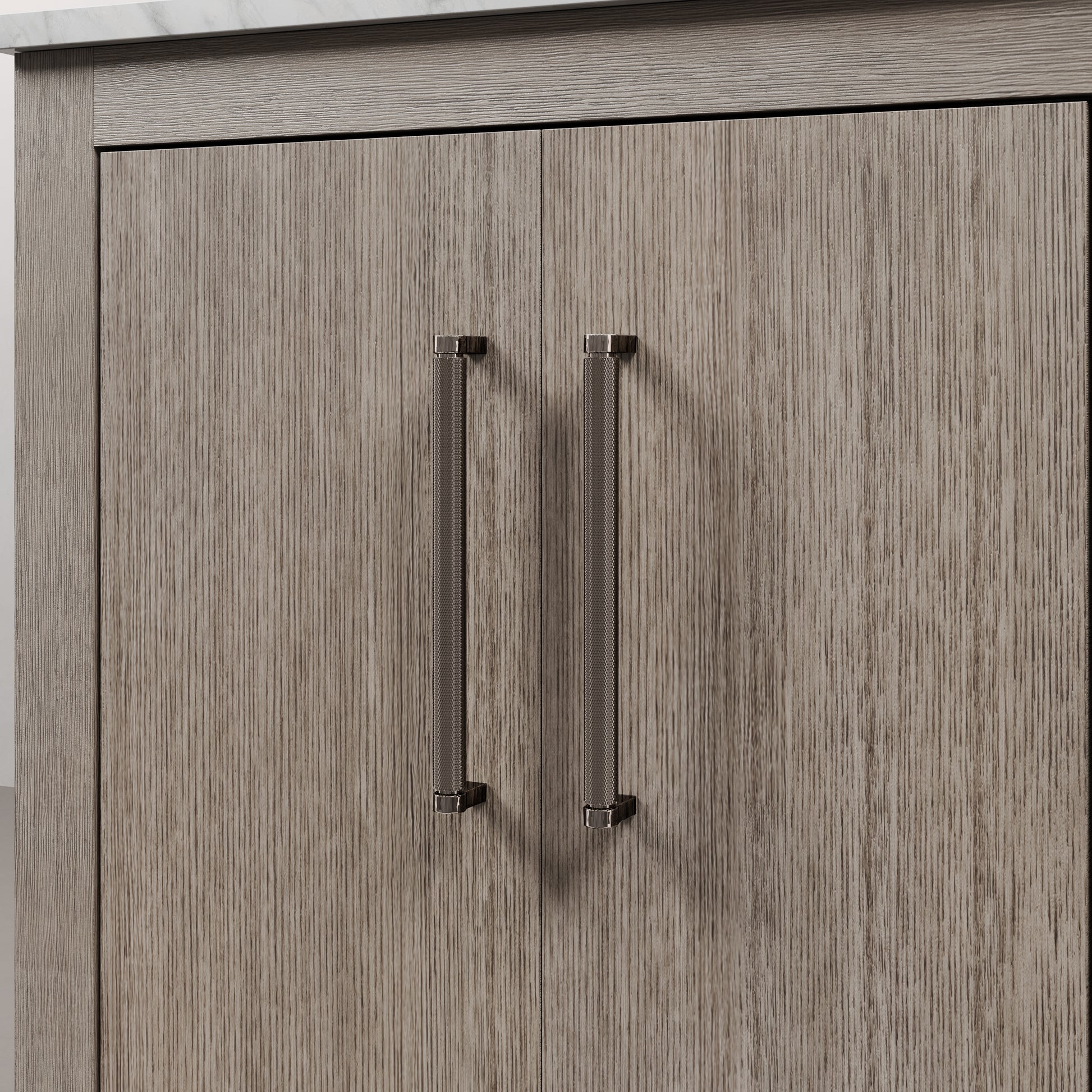 Hugo 30 in. x 34 in. H White Basin Vanity in Grey Oak with White Marble Vanity Top | Water Creation