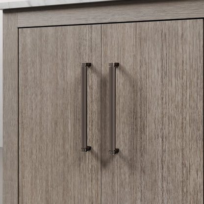 Hugo 30 in. x 34 in. H White Basin Vanity in Grey Oak with White Marble Vanity Top | Water Creation