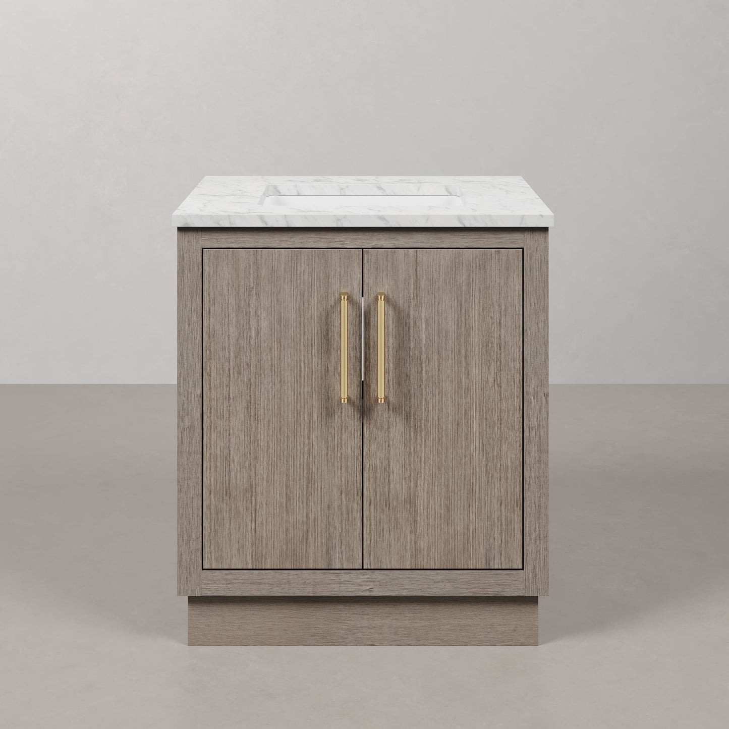 Hugo 30 in. Bath Vanity in Grey Oak with Marble Vanity Top in White with White Basin | Water Creation