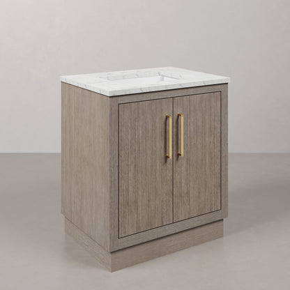 Hugo 30 in. Bath Vanity in Grey Oak with Marble Vanity Top in White with White Basin | Water Creation