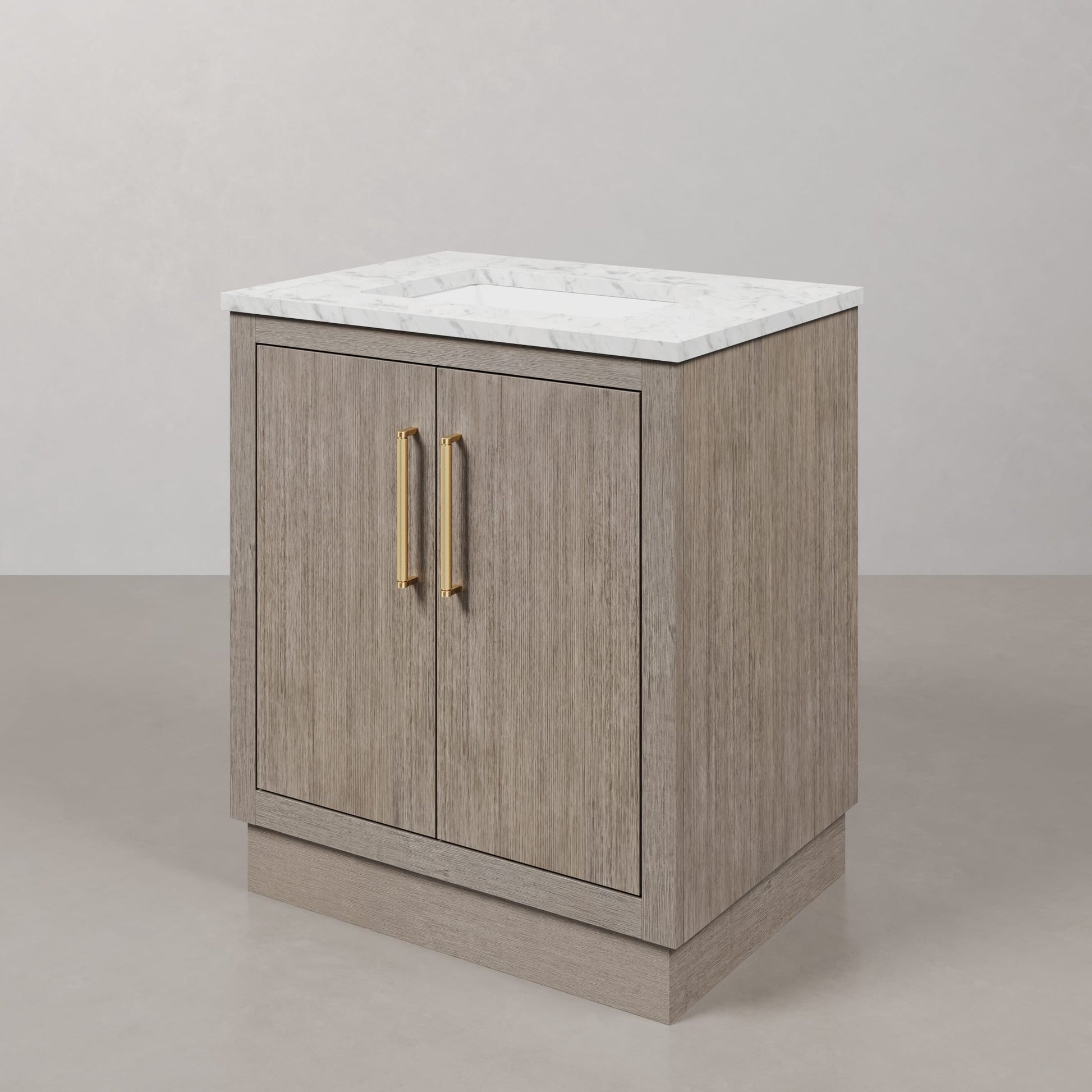 Hugo 30 in. Bath Vanity in Grey Oak with Marble Vanity Top in White with White Basin | Water Creation