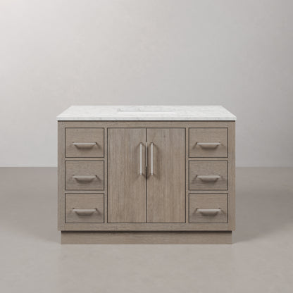 Hugo 48 in. Bath Vanity in Grey Oak with Marble Vanity Top in White with White Basin | Water Creation