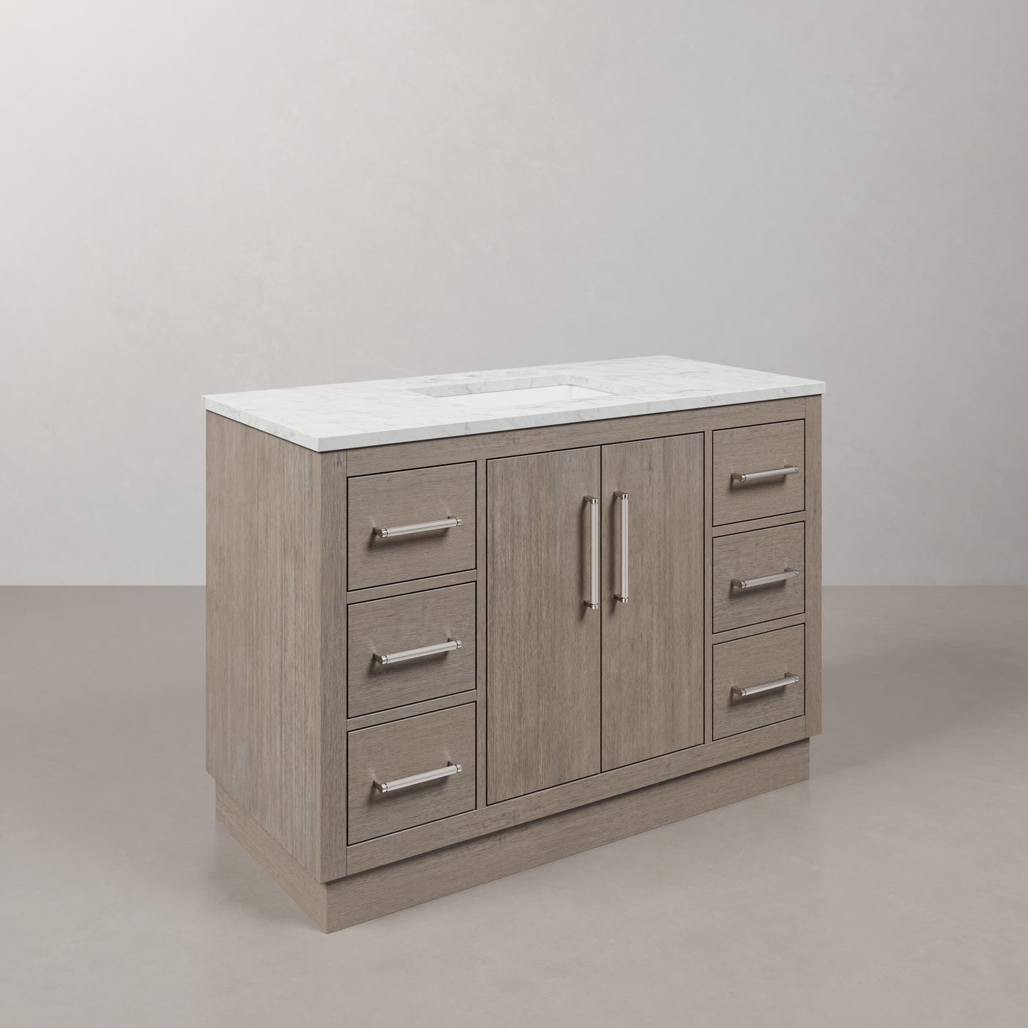 Hugo 48 in. Bath Vanity in Grey Oak with Marble Vanity Top in White with White Basin | Water Creation