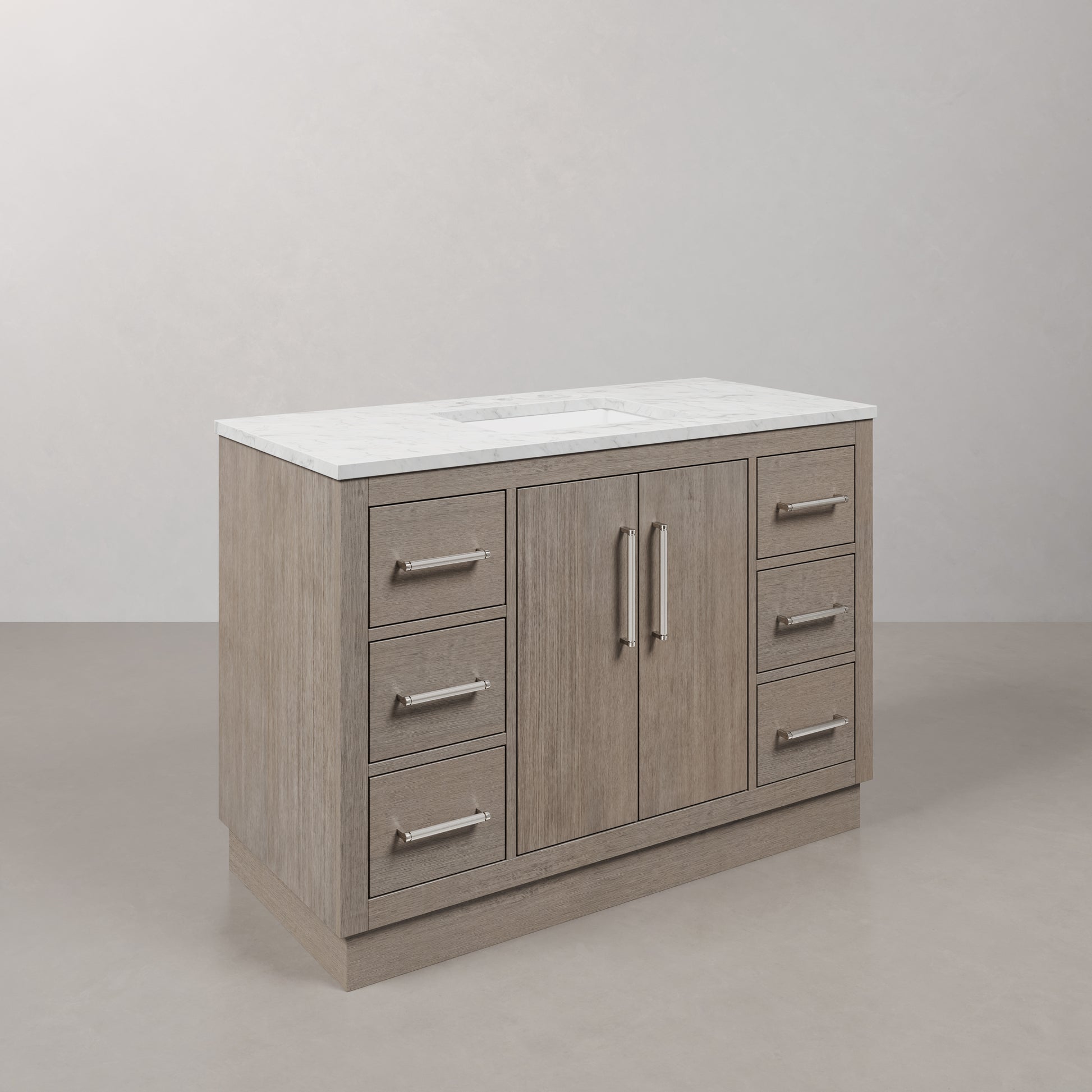 Hugo 48 in. Bath Vanity in Grey Oak with Marble Vanity Top in White with White Basin | Water Creation