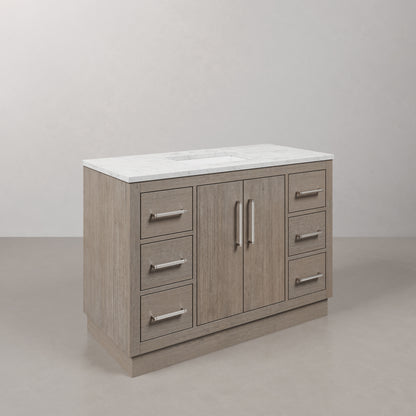 Hugo 48 in. Bath Vanity in Grey Oak with Marble Vanity Top in White with White Basin | Water Creation