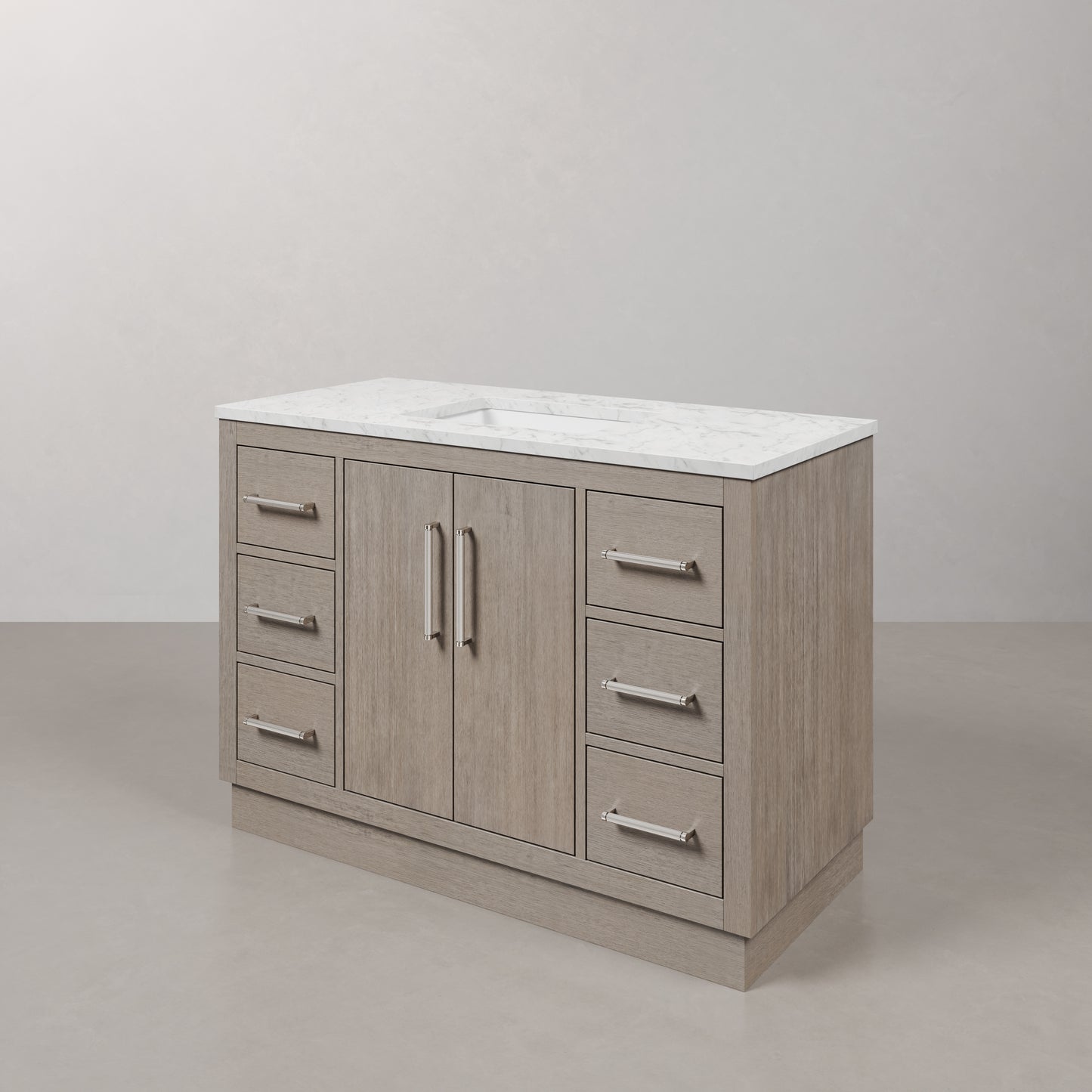 Hugo 48 in. Bath Vanity in Grey Oak with Marble Vanity Top in White with White Basin | Water Creation