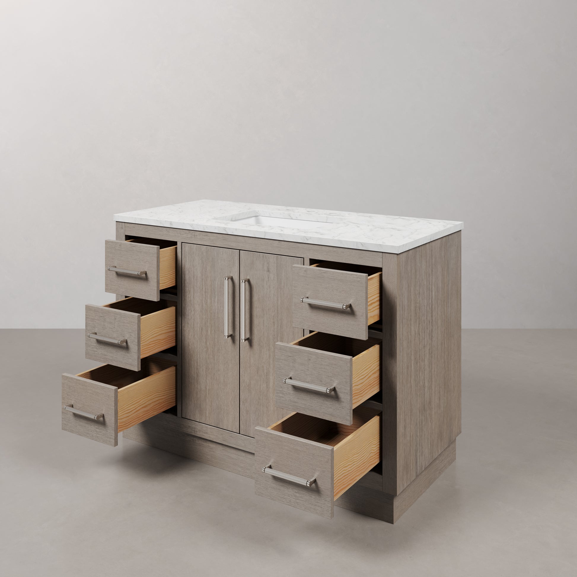 Hugo 48 in. Bath Vanity in Grey Oak with Marble Vanity Top in White with White Basin | Water Creation
