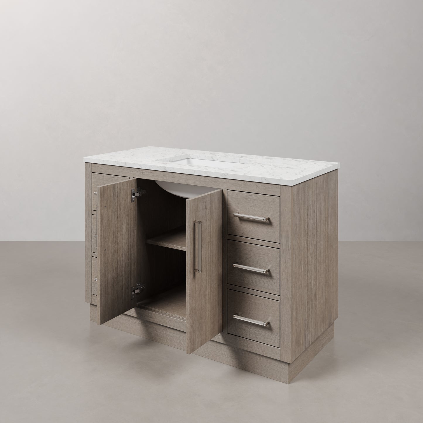 Hugo 48 in. Bath Vanity in Grey Oak with Marble Vanity Top in White with White Basin | Water Creation