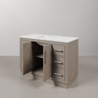 Hugo 48 in. Bath Vanity in Grey Oak with Marble Vanity Top in White with White Basin | Water Creation