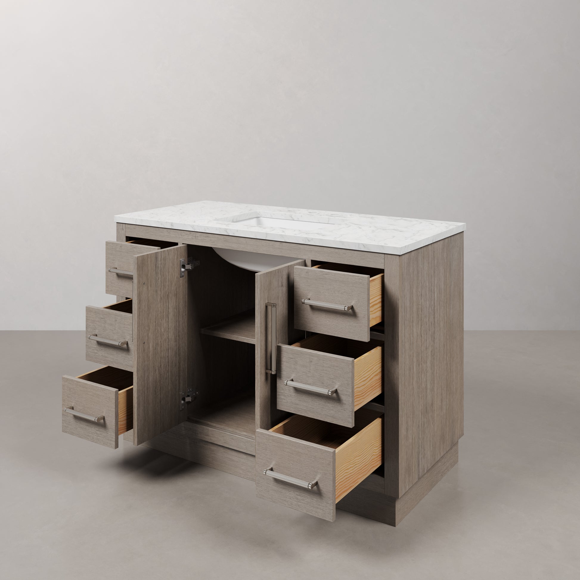 Hugo 48 in. Bath Vanity in Grey Oak with Marble Vanity Top in White with White Basin | Water Creation
