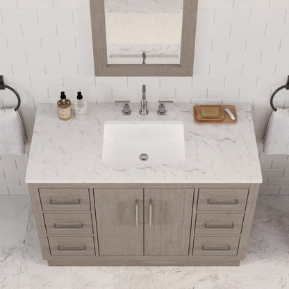 Hugo 48 in. Bath Vanity in Grey Oak with Marble Vanity Top in White with White Basin | Water Creation