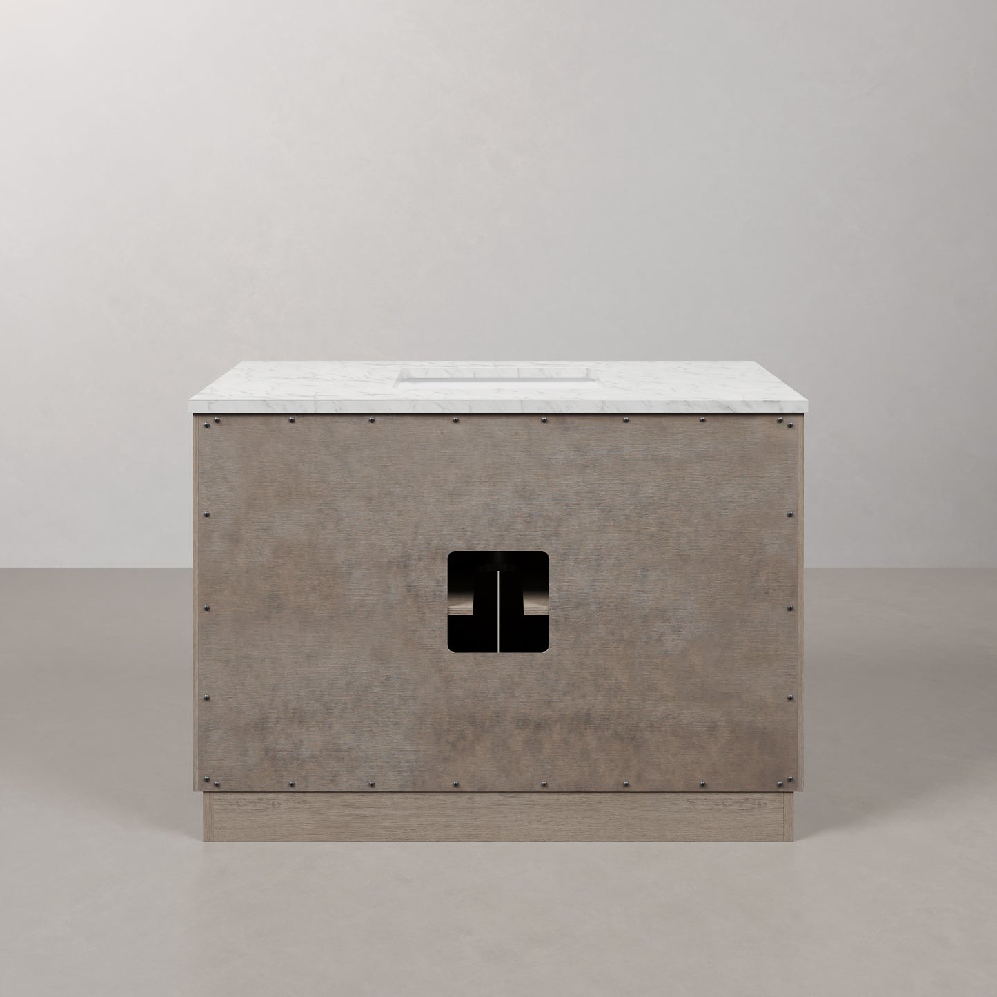 Hugo 48 in. x 34 in. H White Basin Vanity in Grey Oak with White Marble Vanity Top | Water Creation