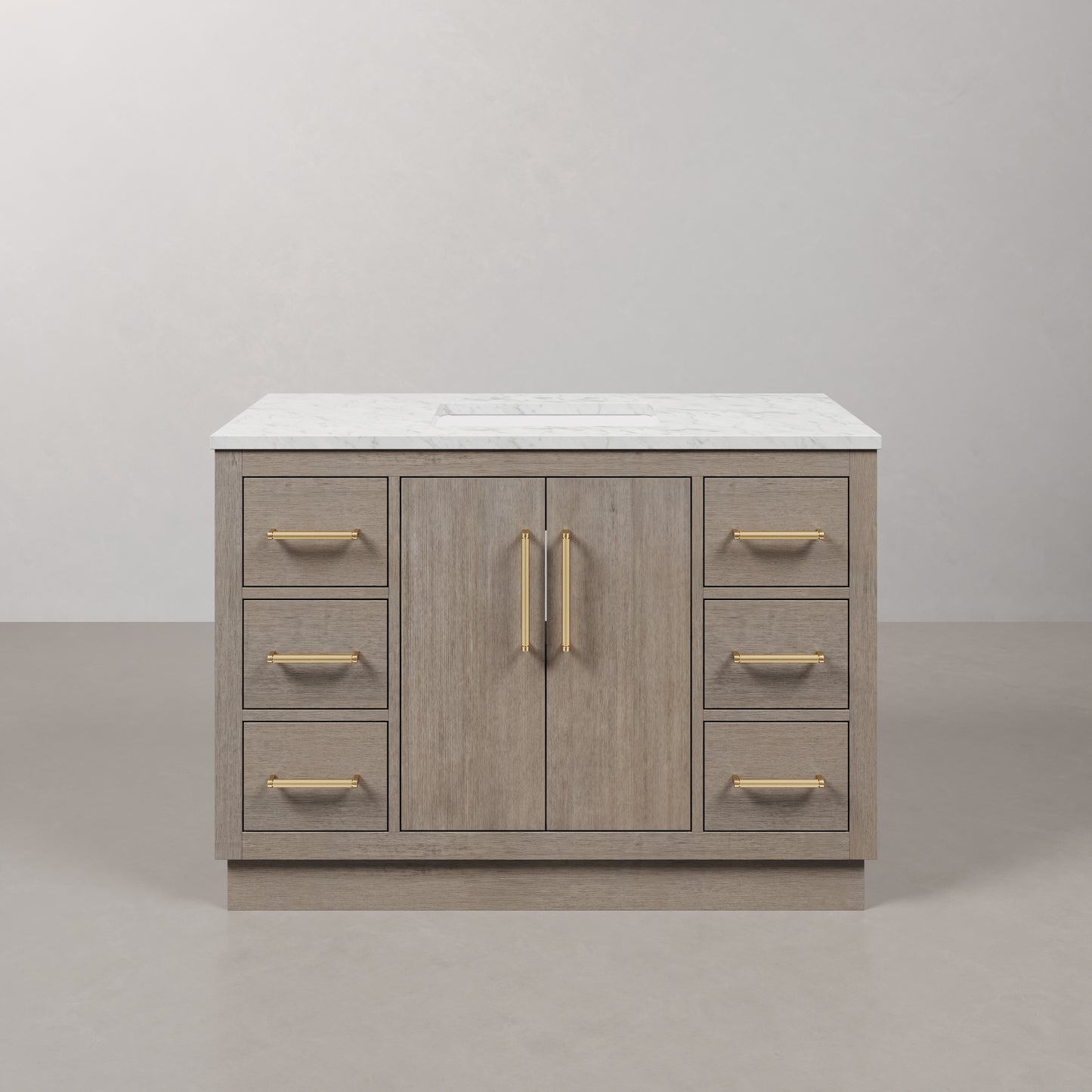 Hugo 48 in. Bath Vanity in Grey Oak with Marble Vanity Top in White with White Basin | Water Creation