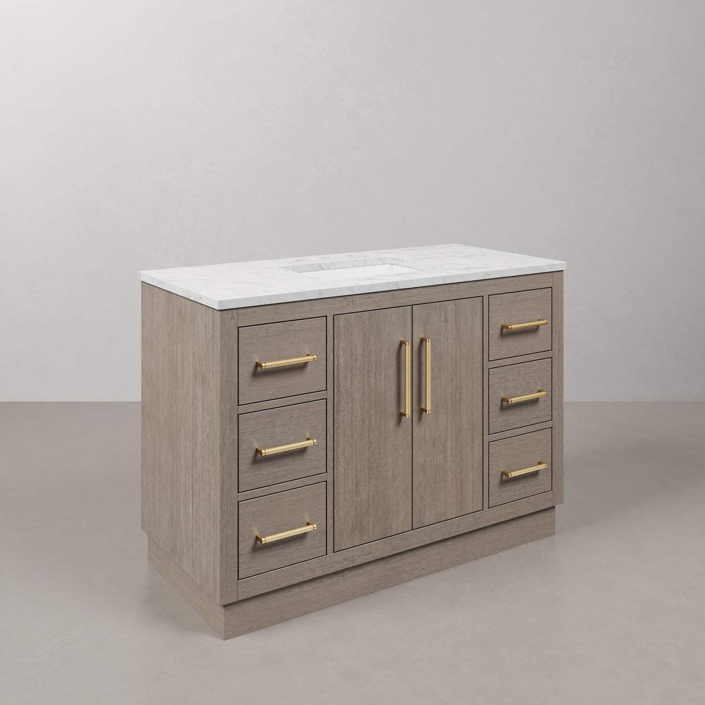 Hugo 48 in. Bath Vanity in Grey Oak with Marble Vanity Top in White with White Basin | Water Creation