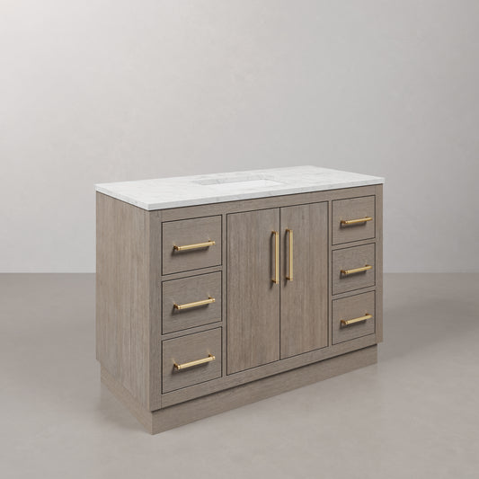Hugo 48 in. Bath Vanity in Grey Oak with Marble Vanity Top in White with White Basin | Water Creation
