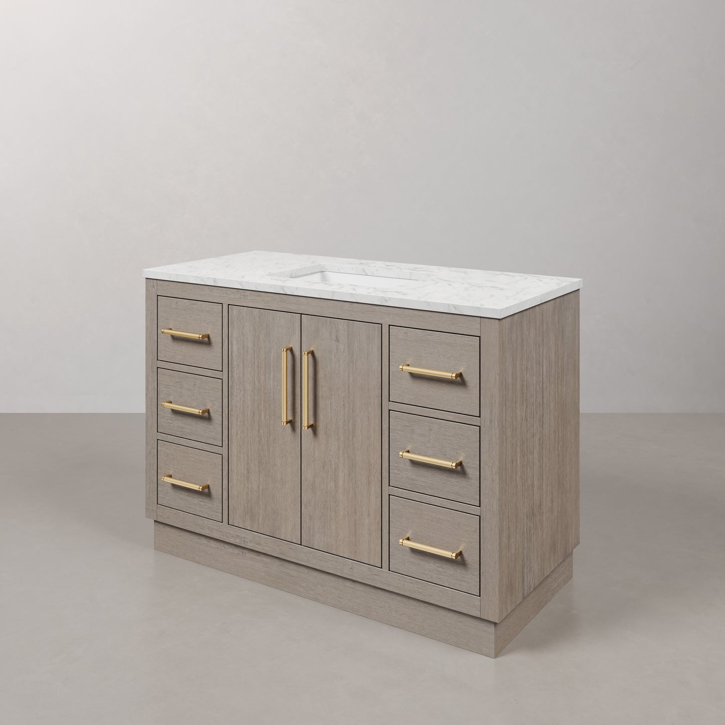 Hugo 48 in. Bath Vanity in Grey Oak with Marble Vanity Top in White with White Basin | Water Creation