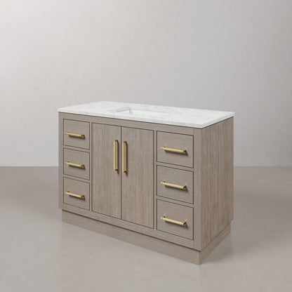 Hugo 48 in. Bath Vanity in Grey Oak with Marble Vanity Top in White with White Basin | Water Creation