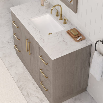 Hugo 48 in. Bath Vanity in Grey Oak with Marble Vanity Top in White with White Basin | Water Creation