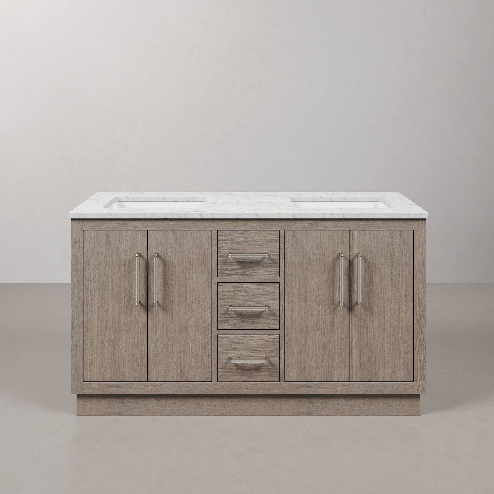 Hugo 60 in. Bath Vanity in Grey Oak with Marble Vanity Top in White with White Basin | Water Creation