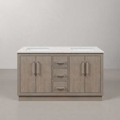 Hugo 60 in. Bath Vanity in Grey Oak with Marble Vanity Top in White with White Basin | Water Creation