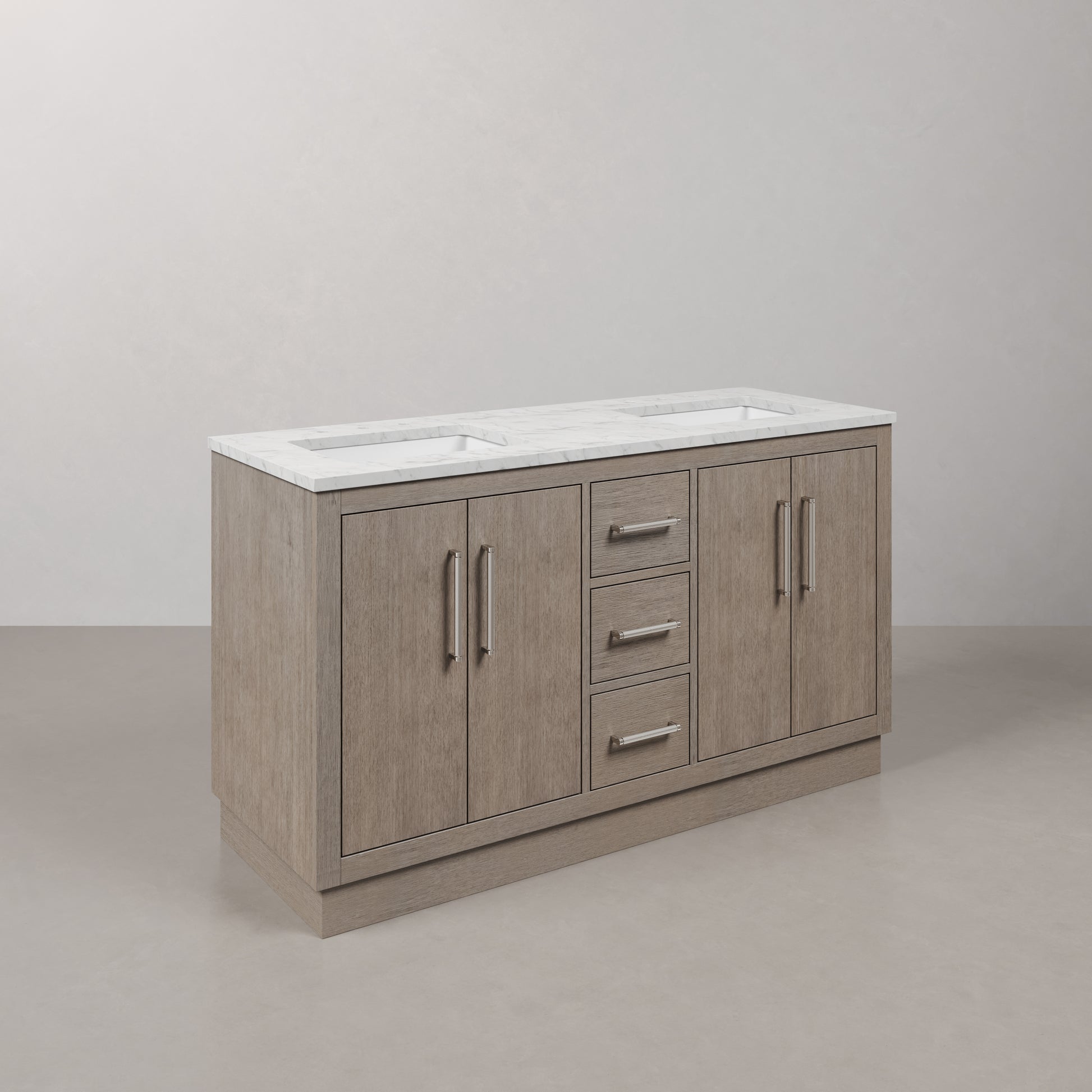 Hugo 60 in. Bath Vanity in Grey Oak with Marble Vanity Top in White with White Basin | Water Creation