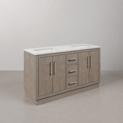 Hugo 60 in. Bath Vanity in Grey Oak with Marble Vanity Top in White with White Basin | Water Creation