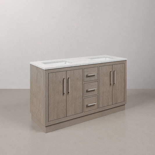 Hugo 60 in. Bath Vanity in Grey Oak with Marble Vanity Top in White with White Basin | Water Creation