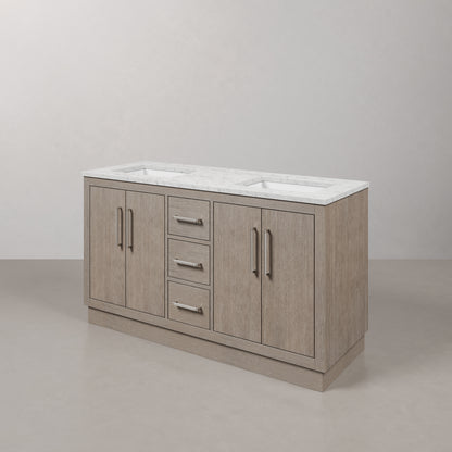 Hugo 60 in. Bath Vanity in Grey Oak with Marble Vanity Top in White with White Basin | Water Creation