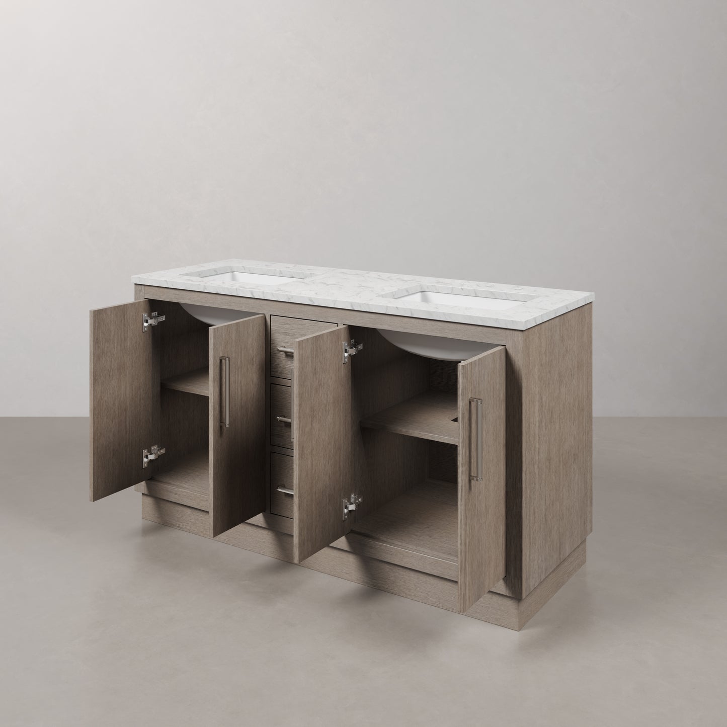 Hugo 60 in. Bath Vanity in Grey Oak with Marble Vanity Top in White with White Basin | Water Creation