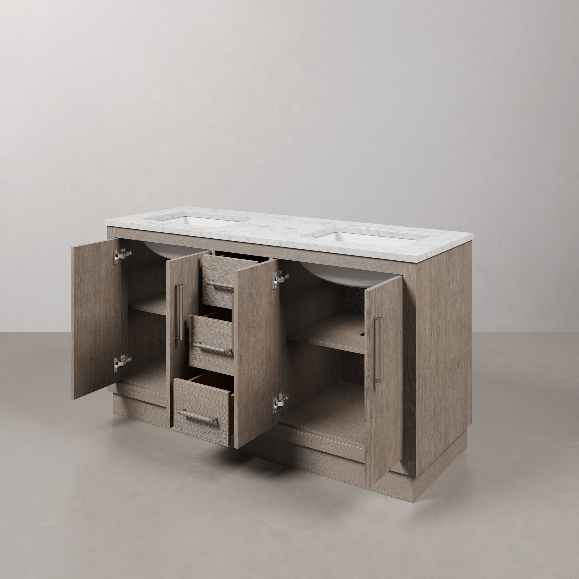 Hugo 60 in. Bath Vanity in Grey Oak with Marble Vanity Top in White with White Basin | Water Creation
