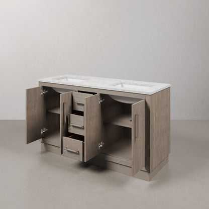Hugo 60 in. Bath Vanity in Grey Oak with Marble Vanity Top in White with White Basin | Water Creation