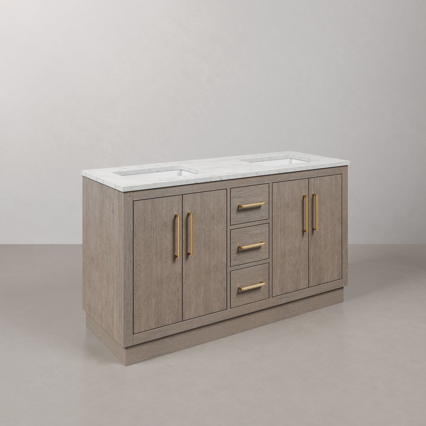 Hugo 60 in. Bath Vanity in Grey Oak with Marble Vanity Top in White with White Basin | Water Creation