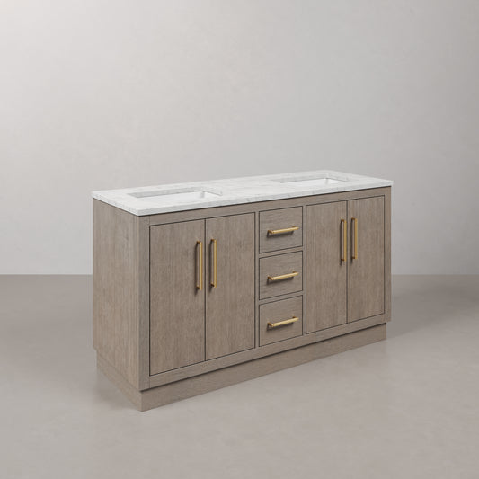Hugo 60 in. Bath Vanity in Grey Oak with Marble Vanity Top in White with White Basin | Water Creation