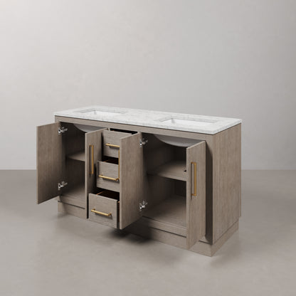 Hugo 60 in. Bath Vanity in Grey Oak with Marble Vanity Top in White with White Basin | Water Creation