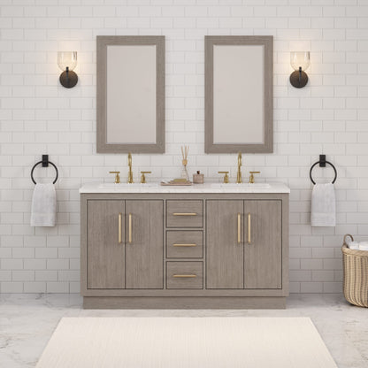 Hugo 60 in. Bath Vanity in Grey Oak with Marble Vanity Top in White with White Basin | Water Creation
