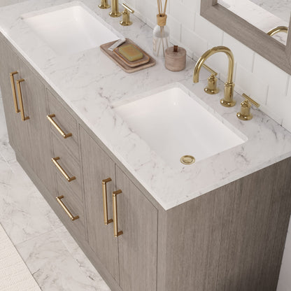 Hugo 60 in. Bath Vanity in Grey Oak with Marble Vanity Top in White with White Basin | Water Creation