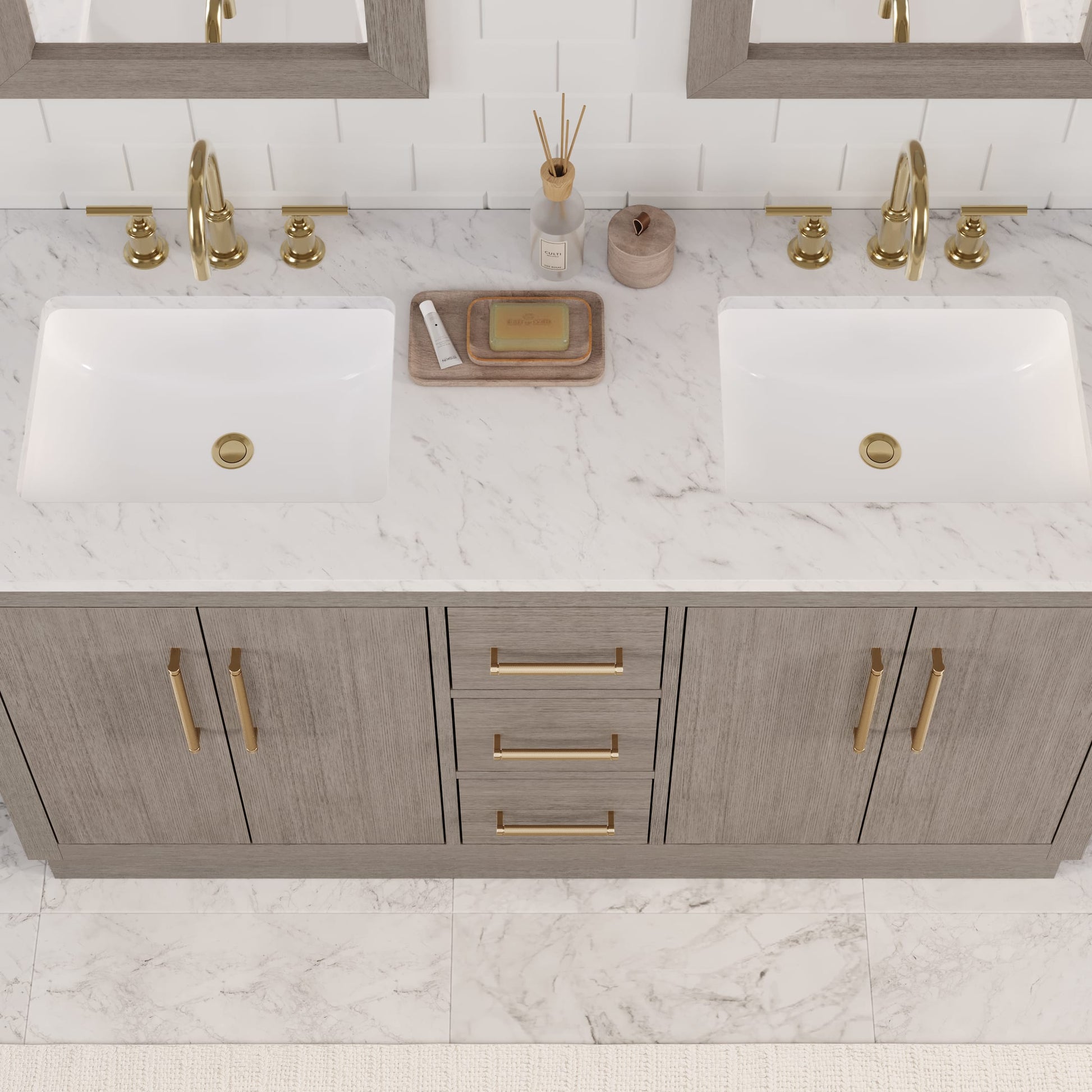 Hugo 60 in. Bath Vanity in Grey Oak with Marble Vanity Top in White with White Basin | Water Creation