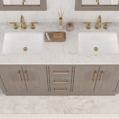 Hugo 60 in. Bath Vanity in Grey Oak with Marble Vanity Top in White with White Basin | Water Creation