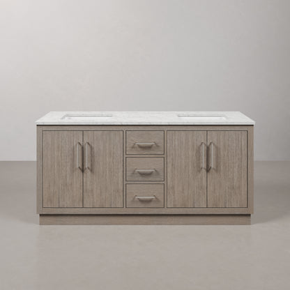 Hugo 72 in. Bath Vanity in Grey Oak with Marble Vanity Top in White with White Basin | Water Creation