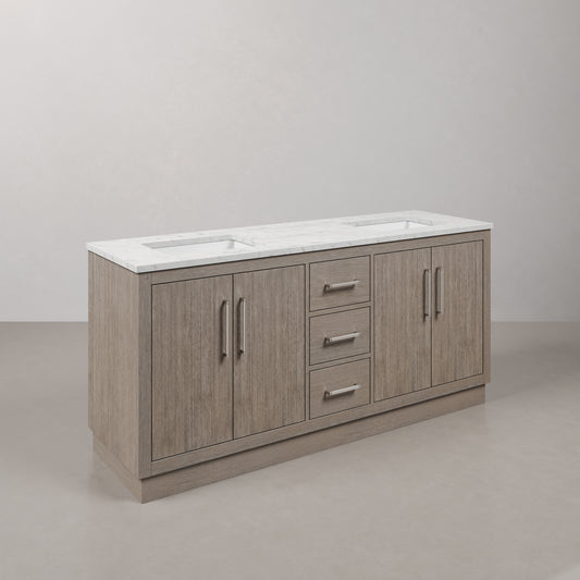 Hugo 72 in. Bath Vanity in Grey Oak with Marble Vanity Top in White with White Basin | Water Creation