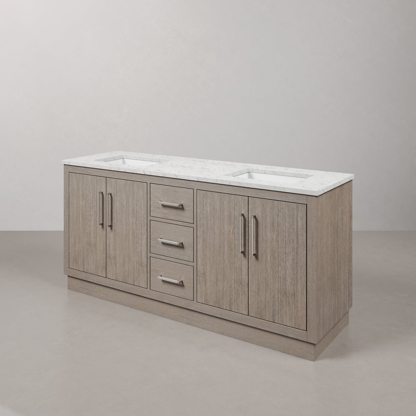 Hugo 72 in. Bath Vanity in Grey Oak with Marble Vanity Top in White with White Basin | Water Creation