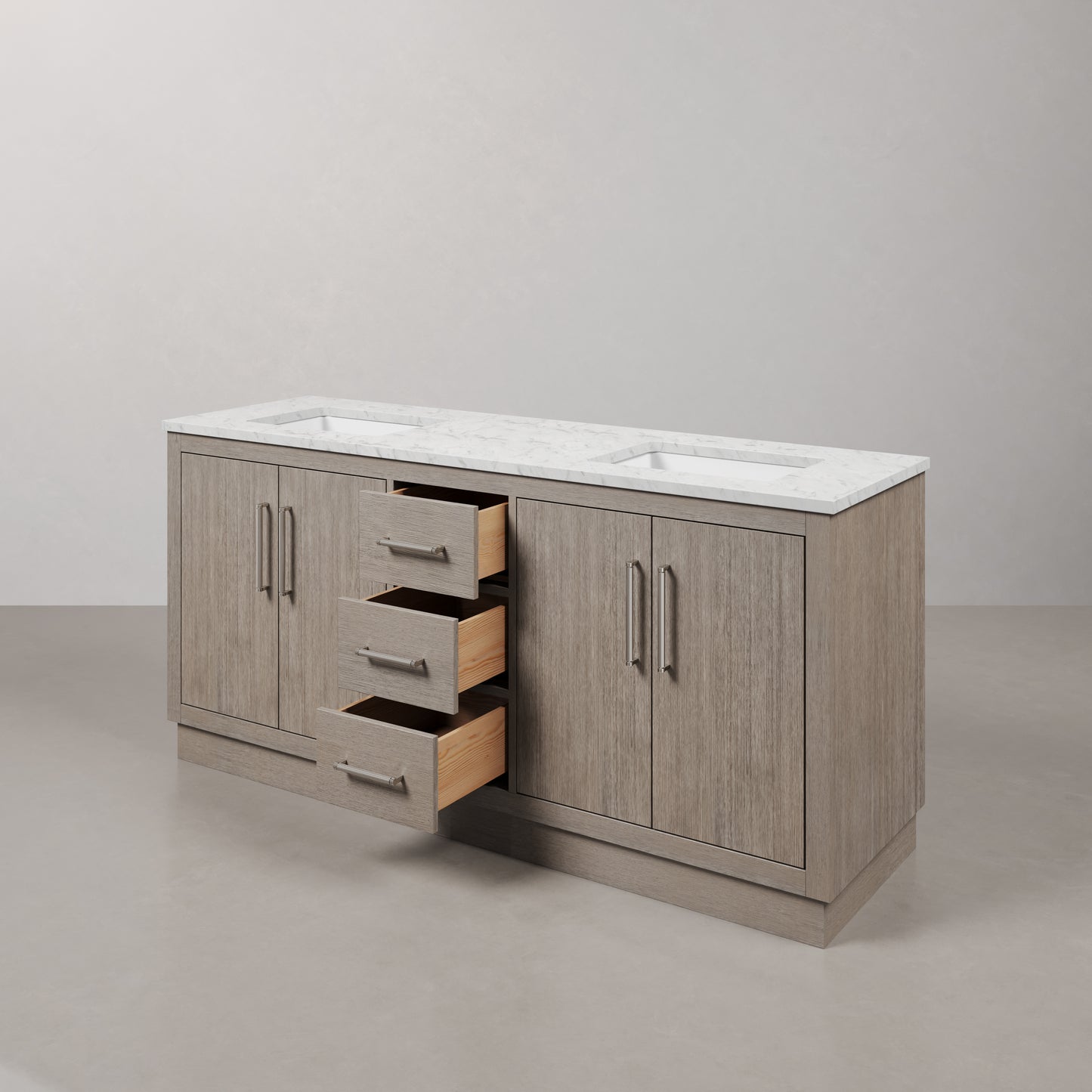 Hugo 72 in. Bath Vanity in Grey Oak with Marble Vanity Top in White with White Basin | Water Creation