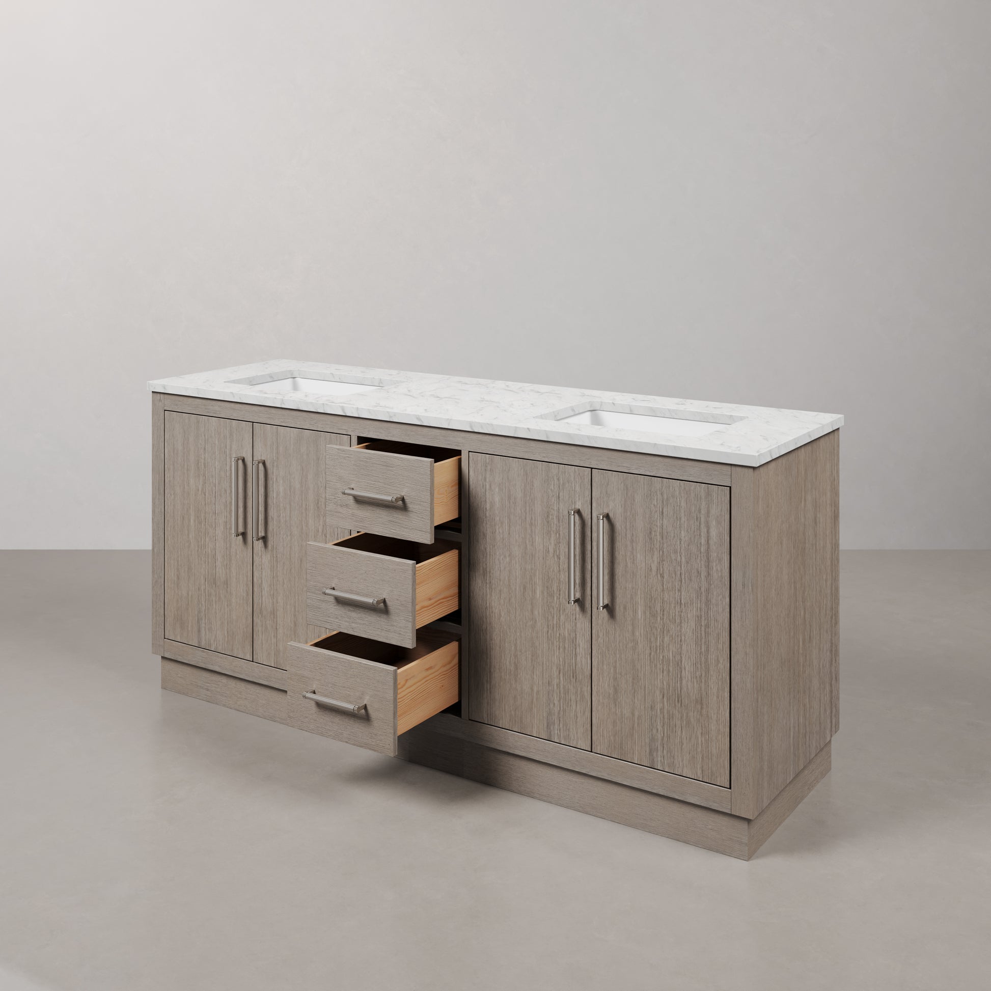 Hugo 72 in. Bath Vanity in Grey Oak with Marble Vanity Top in White with White Basin | Water Creation