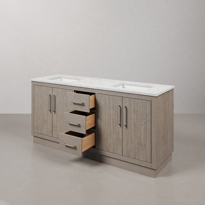 Hugo 72 in. Bath Vanity in Grey Oak with Marble Vanity Top in White with White Basin | Water Creation