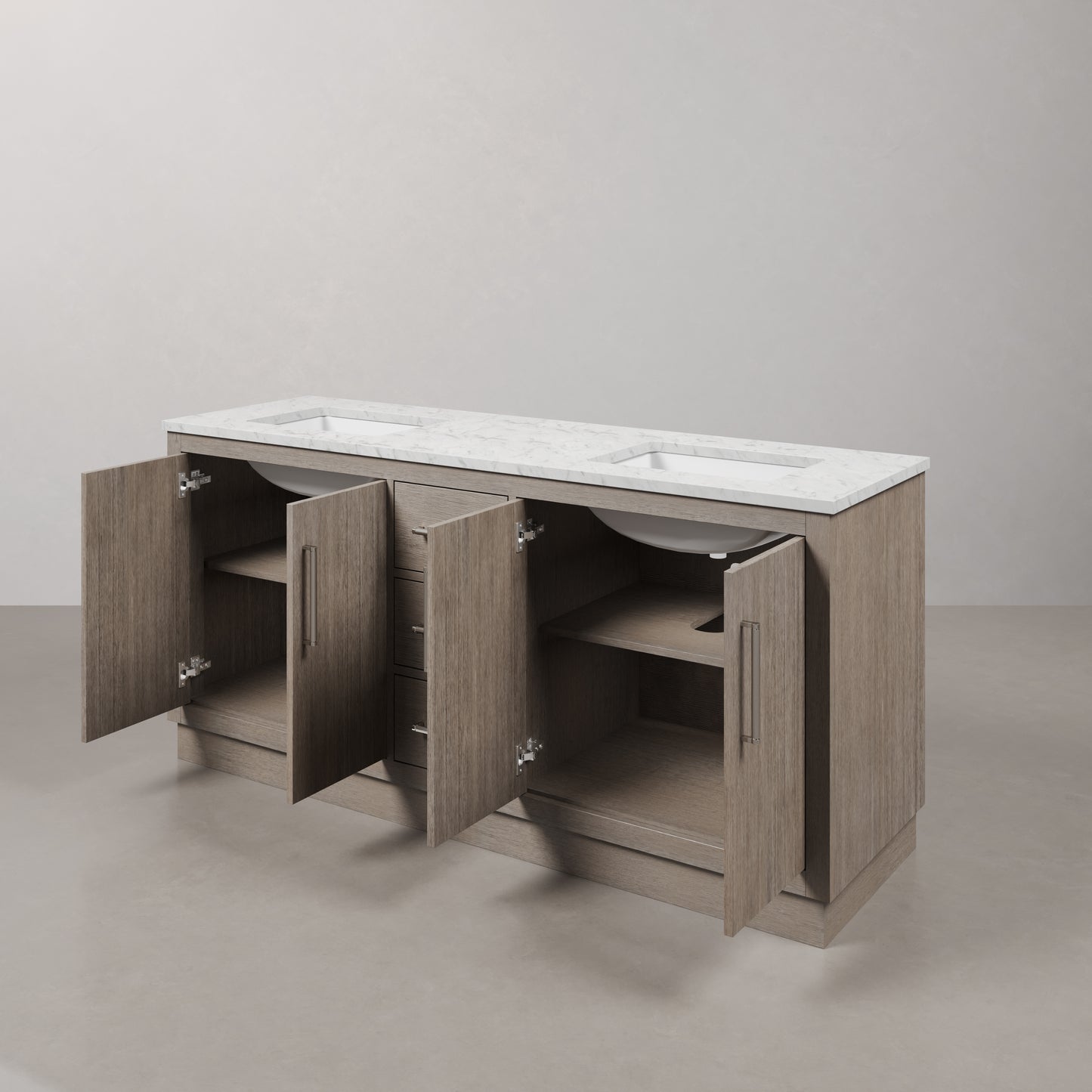 Hugo 72 in. Bath Vanity in Grey Oak with Marble Vanity Top in White with White Basin | Water Creation