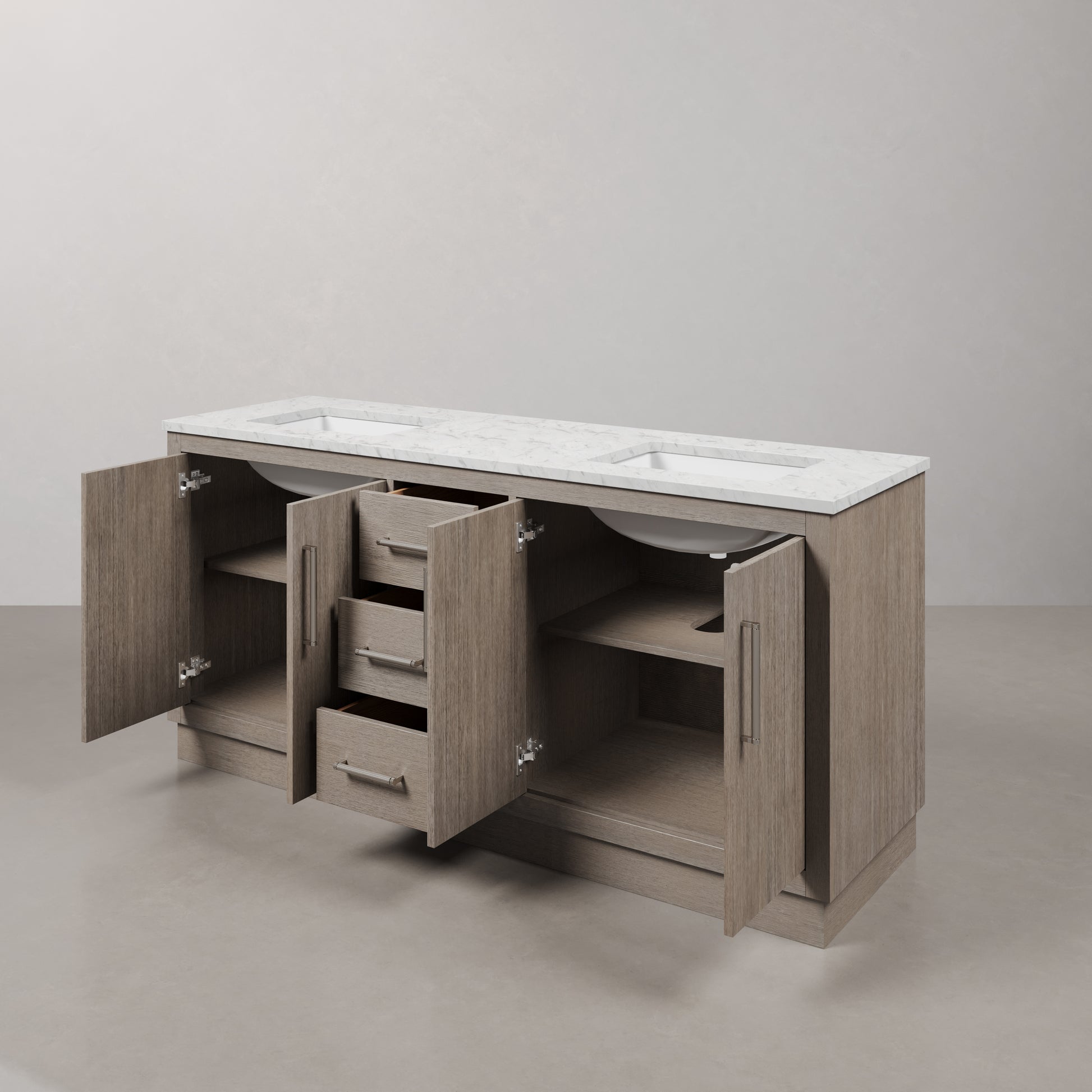 Hugo 72 in. Bath Vanity in Grey Oak with Marble Vanity Top in White with White Basin | Water Creation