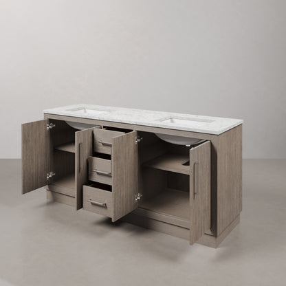 Hugo 72 in. Bath Vanity in Grey Oak with Marble Vanity Top in White with White Basin | Water Creation