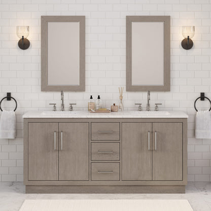 Hugo 72 in. Bath Vanity in Grey Oak with Marble Vanity Top in White with White Basin | Water Creation